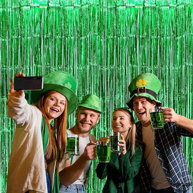4 Pack Green Foil Fringe Curtain Backdrop, 3.28Ft x 8.2Ft Metallic Tinsel Foil - Image 4