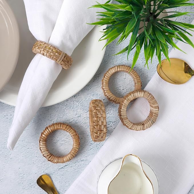 Handcrafted Napkin Ring Set of 12, Unique Cane & Plastic Design, Elegant - Image 2