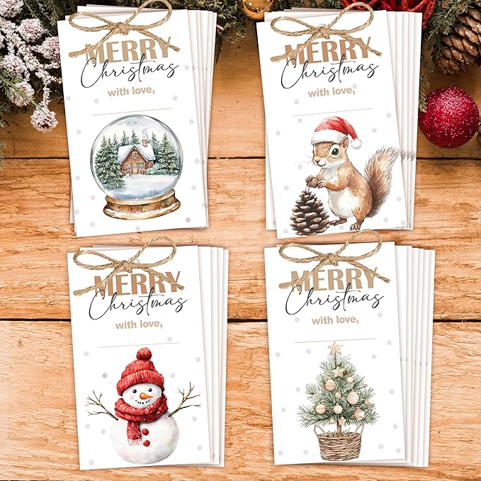 40 Pcs Christmas Gift Tags, 2.1"×3.5" Merry Christmas Tree Paper Tags by HandEasy