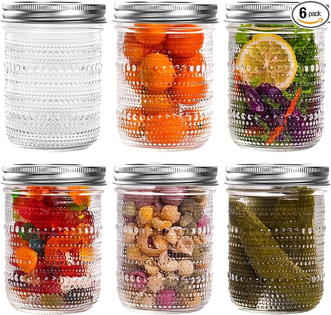 Mason Jars 16 Oz with Lids 6 Packs, Vintage Wide Mouth Glass Canning Jar by WACOI
