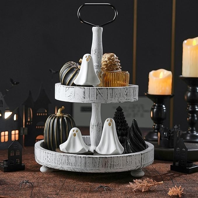 Ceramic Ghost Decor, Battery Powered White Mini Ghost Figurines - Image 4