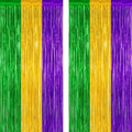 2 Pack Mardi Gras Tinsel Backdrop, 3.28 FT x 7.05 FT Metallic Fringe Curtain by ZATAYE