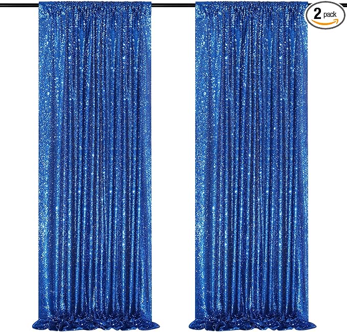Royal Blue Backdrop Curtain Panels 2 Pieces 2ftx8ft Sequin Party Background by QueenDream