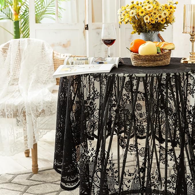 Gorgeous Round Lace Tablecloth, Vintage Floral Embroidered Table Cloths - Image 2