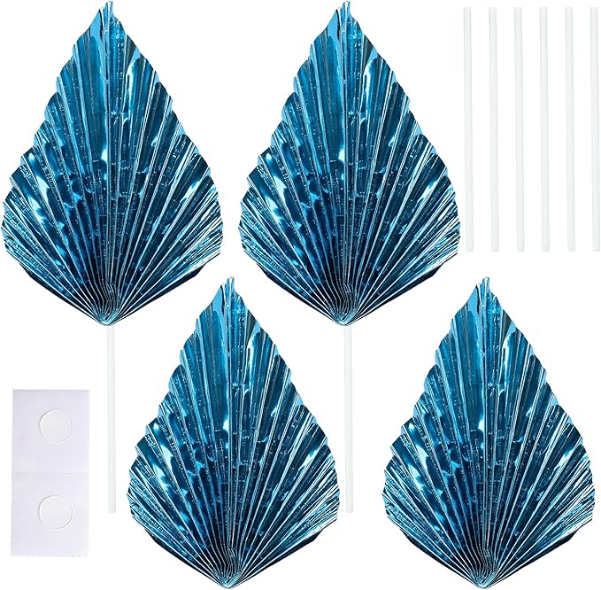 Gyufise 6Pcs Paper Palm Fan Cake Toppers Palm Spear Leaves Fan Cupcake Toppers - Image 3