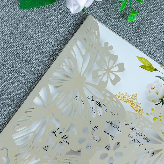 20 PCS 5.12x7.2 Butterfly Quinceanera Invitation, Laser Cut Wedding Invitation - Image 6