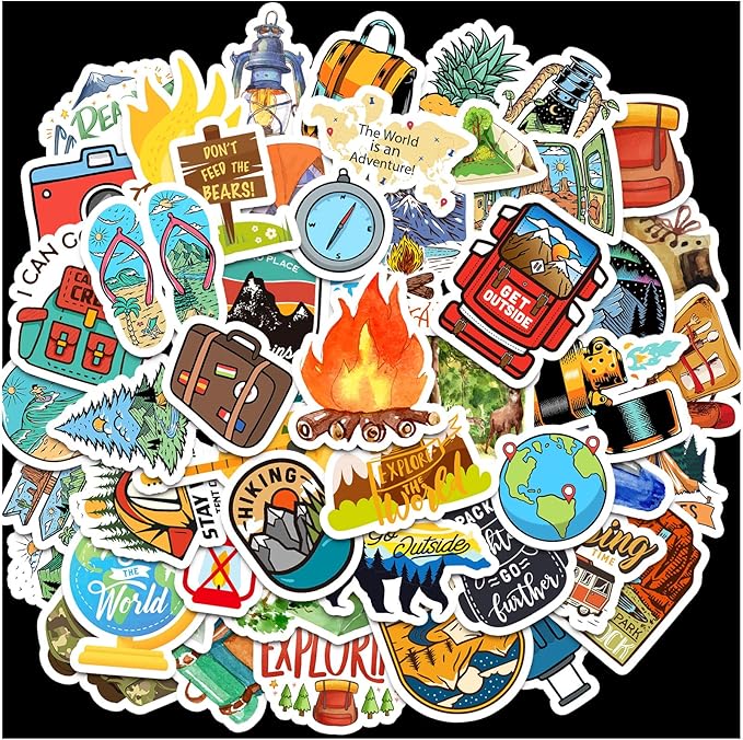 Cool Camping Adhesive Stickers 670 Counts Adventure Hiking Stickers by MoShining