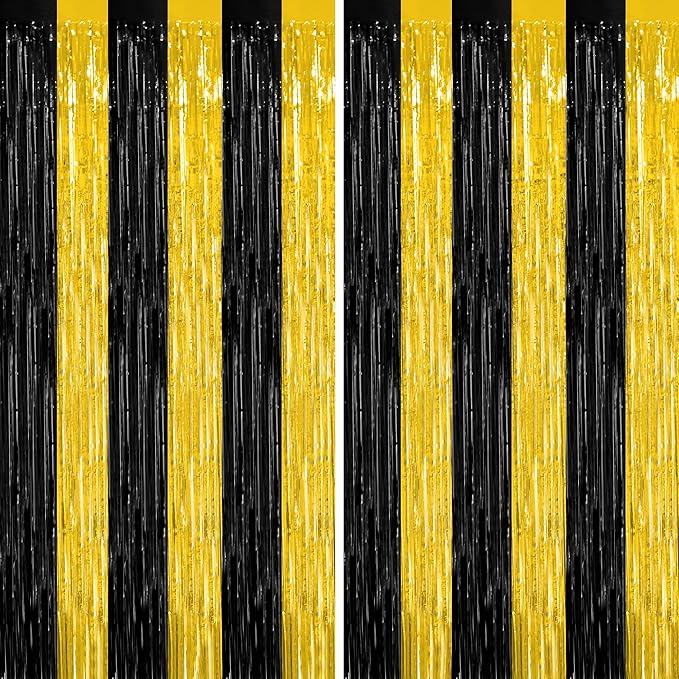 2 Pack Graduation Backdrop, 3.28 FT x 7.05 FT Black and Gold Foil Fringe by ZATAYE