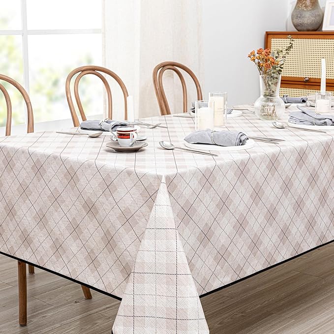 MYSKY HOME Table Cloth 60x102 in Rectangle, Heavy Duty Linen Look Waterproof by MYSKYHOME