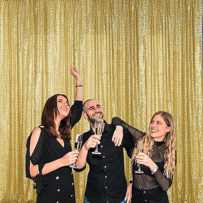 Sugargirl Gold Sequin Backdrop Curtain 4 Panels 2FTx8FT Glitter Gold Background - Image 7