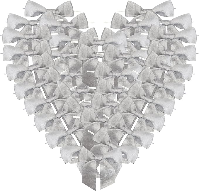 36pcs 4-1/2" Metallic Silver Glitter Ribbon Bows by Micomon