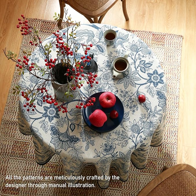 ISAENNE Designer French Linen Round Tablecloth, Durable Home Decor Tablecloths - Image 6