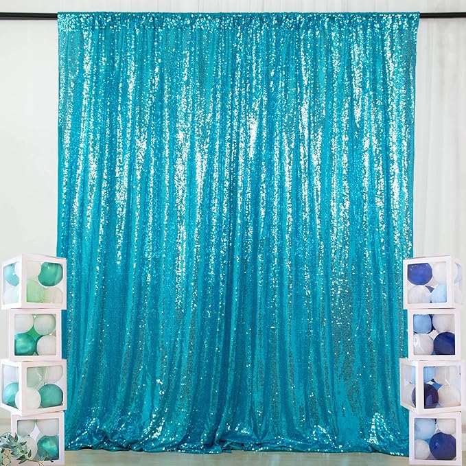 ShinyBeauty Sequin Curtain Turquoise 4FTx8FT Photo Backdrop by ShinyBeauty