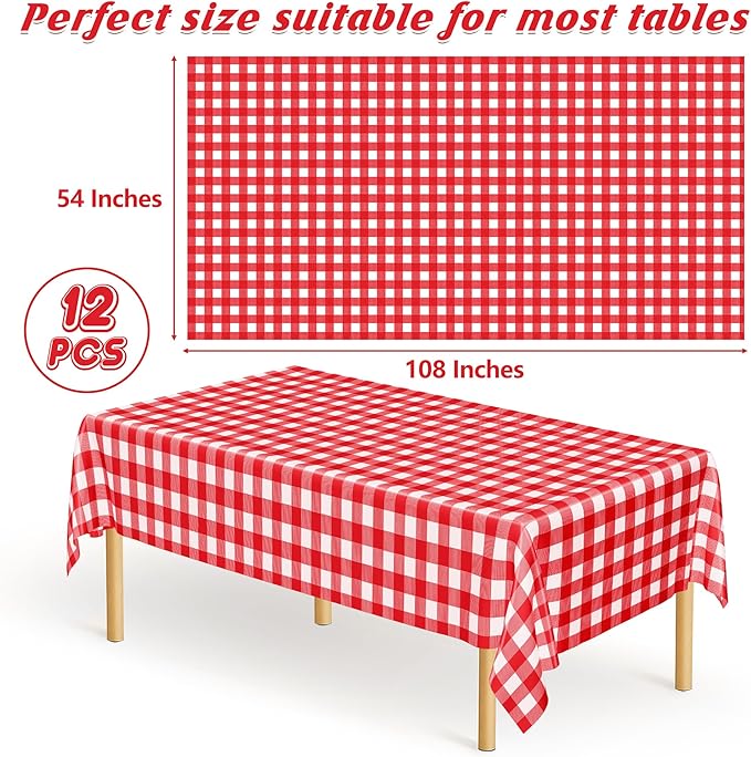 12Pack 54" x 108" Table Cloth Rectangle Table, Waterproof Plastic Table Cloth - Image 2