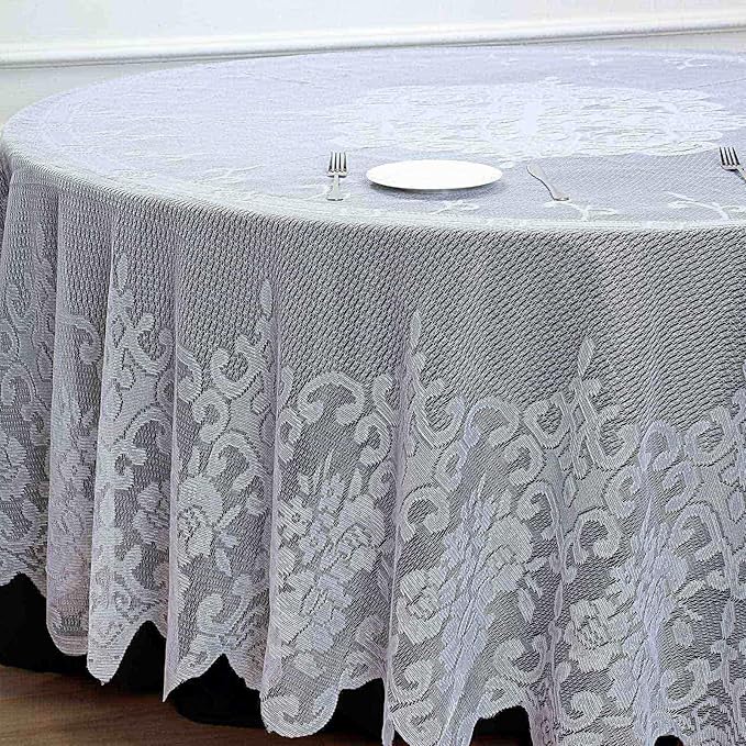 Tableclothsfactory 120" White Premium Lace Round Tablecloth - Image 8