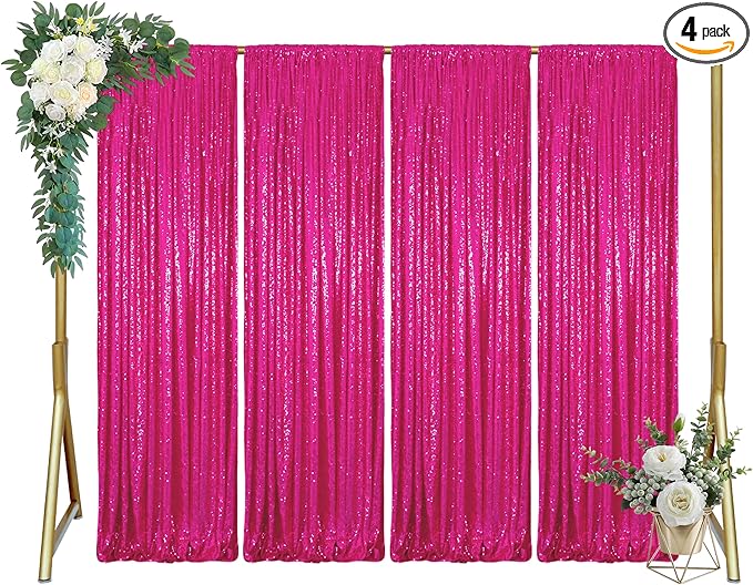 ShinyBeauty Hot Pink Sequin Glitter Photography Backdrop Curtain 4ft x10ft by ShinyBeauty