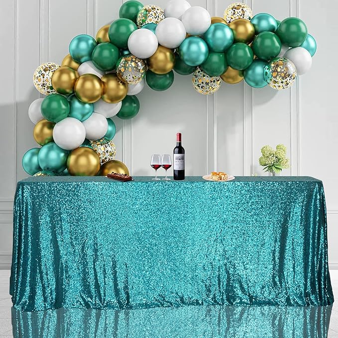 SquarePie Sequin Tablecloth 50 x 72 Inch Teal Sparkly Table Linen - Image 2
