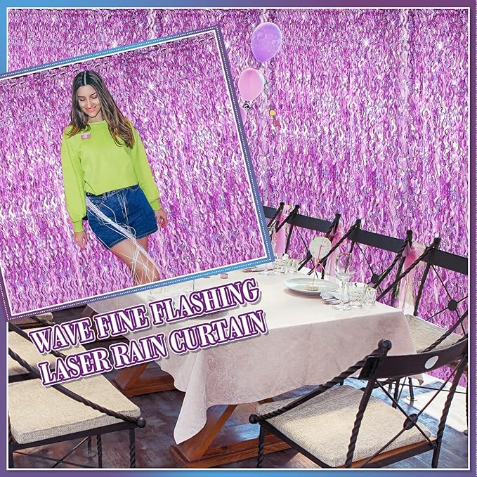 Jutom 6 Pieces 3.3 x 6.6 ft Wavy Tinsel Foil Fringe Curtains Foil Fringe - Image 6