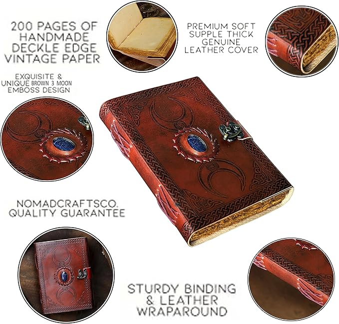 cuero 3 Moon Blue Lapiz Embossed Vintage Leather Journal - Image 8