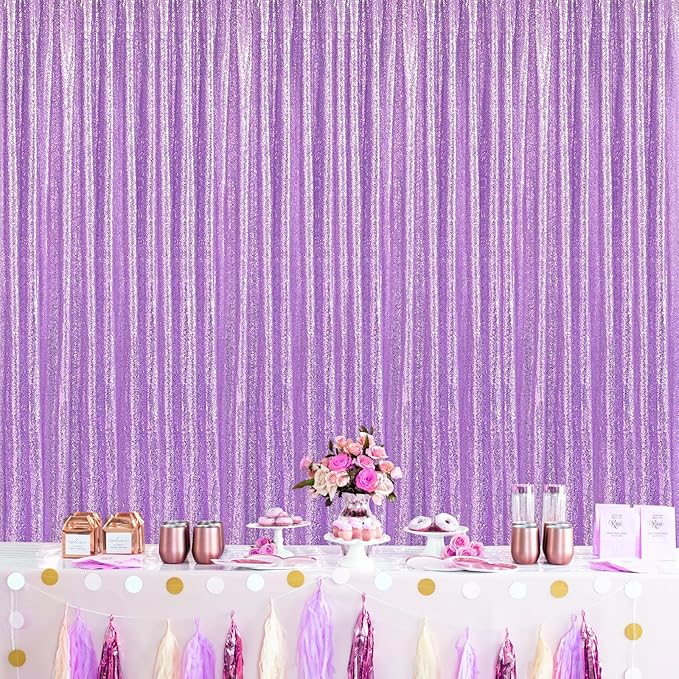 Glitter Curtain Backdrop Sequin Panels: Light Purple Sequin Background Drapes - Image 6