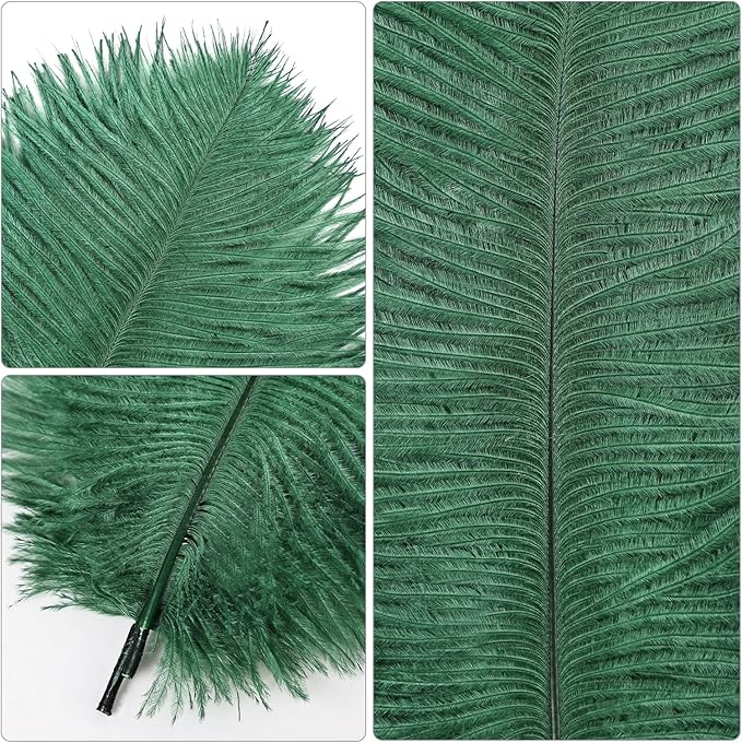 THARAHT Blackish Green Ostrich Feathers 24pcs Natural Bulk 8-10Inch 20cm-25cm - Image 3