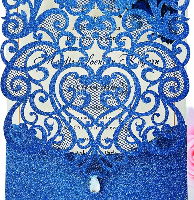 Hosmsua 50pcs Personalized Wedding Invitation Kit 5.12 x 7.3 Inch Royal Blue - Image 5