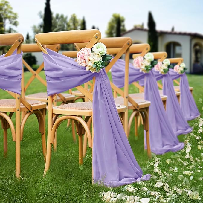VACVELT Wedding Arch Draping Fabric, Lilac Chiffon, 2 Panels Sheer Drapes - Image 3