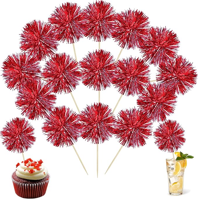Ephlyn 30Pcs Foil Firework Cupcake Toppers Sparkle Tinsel Cupcake Picks Happy by Ephlyn