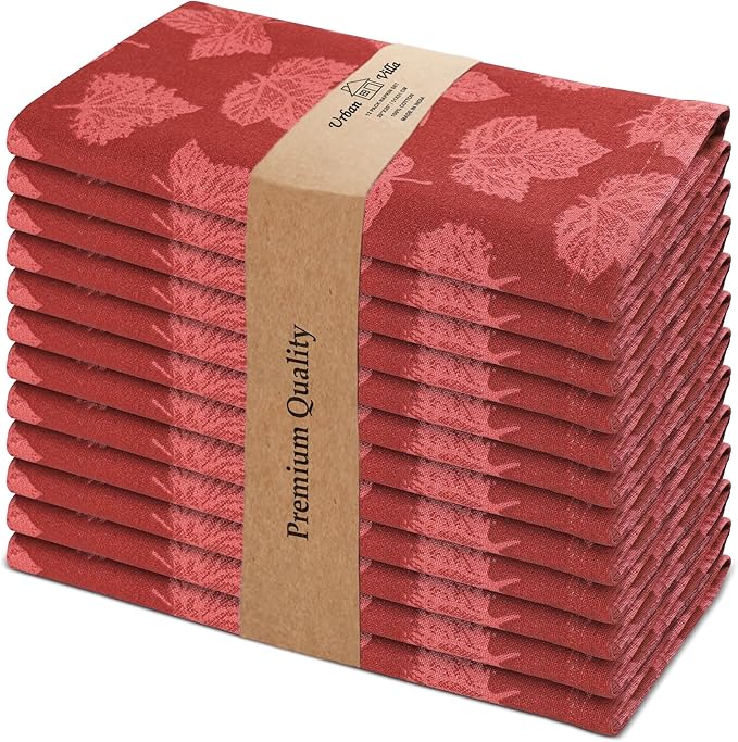 Urban Villa Fall Leaves Print Set of 12 Dinner Napkins 100% Cotton Premium by CottonTrends