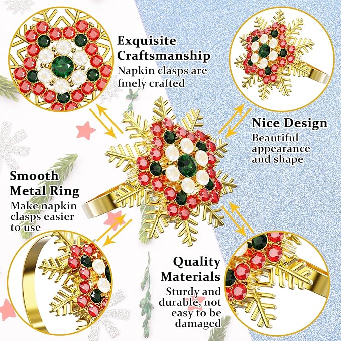 Halatool Set of 8 Christmas Napkin Rings Colorful Snowflake Napkin Holder - Image 4