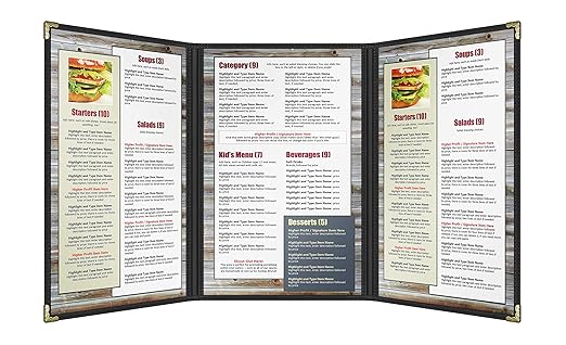 Goodsmart Restaurant Menu Covers – 25 Pack Black 6-View Trifold 8.5" x 14" - Image 2