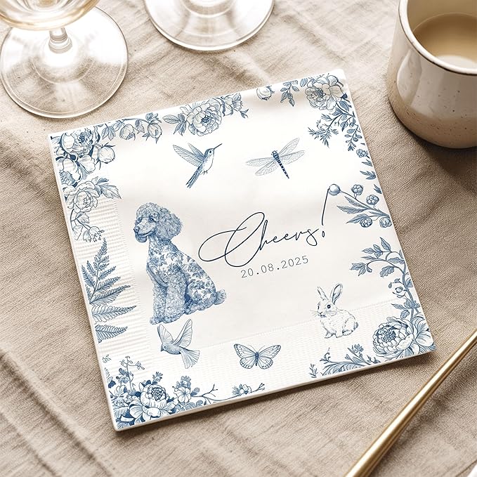 Luxury Personalized Dog Wedding Napkins, Custom Wedding Cocktail Napkin - Image 4