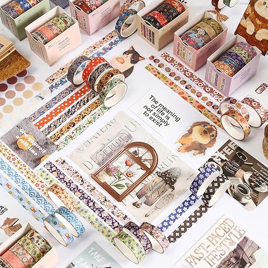 YUBBAEX 60 Rolls Value Washi Tape Pack Retro Arts Masking Tape Basic Patterns - Image 4