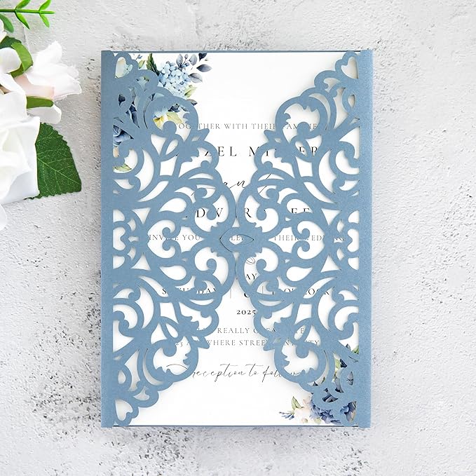 20Pcs Dusty Blue Laser Cut Invitation Cards - Image 2