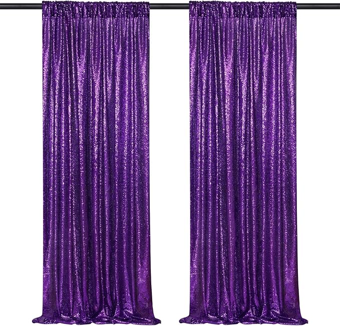 Purple Sequin Backdrop 2 Panels 2FTx8FT Glitter Halloween Party Backdrop by QueenDream