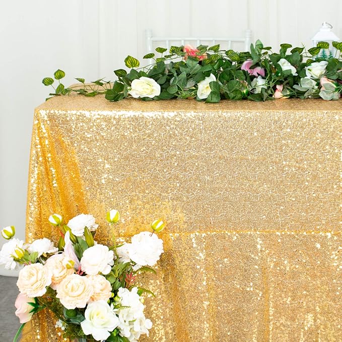 ShinyBeauty Gold Table Cloths for Party 2 Packs, 72X72 Inch Sequin Tablecloths - Image 3