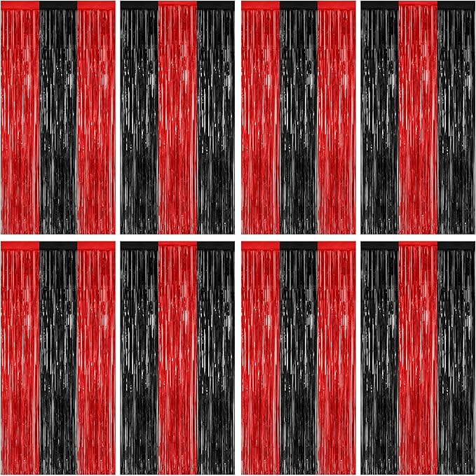 8 Pack Halloween Party Supplies, 3.28 FT x 7.05 FT Red and Black Foil Streamer by ZATAYE
