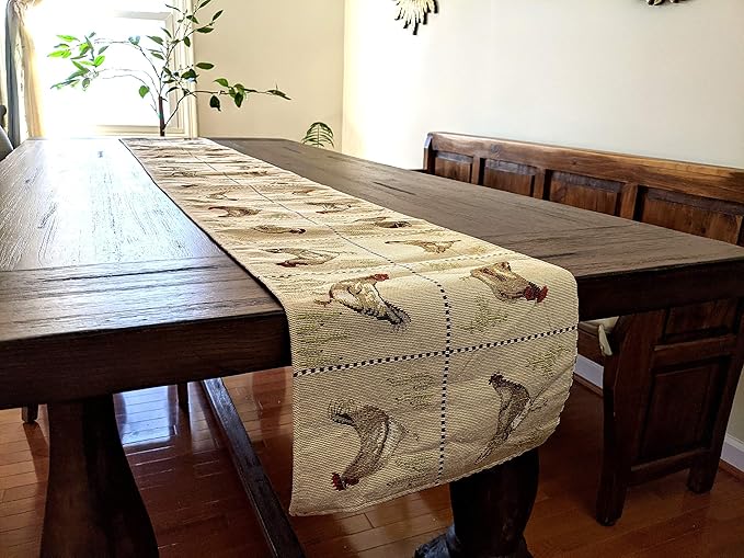 Tache Farmhouse Rooster Table Runner 90 inches Long Country Hens Chickens - Image 3