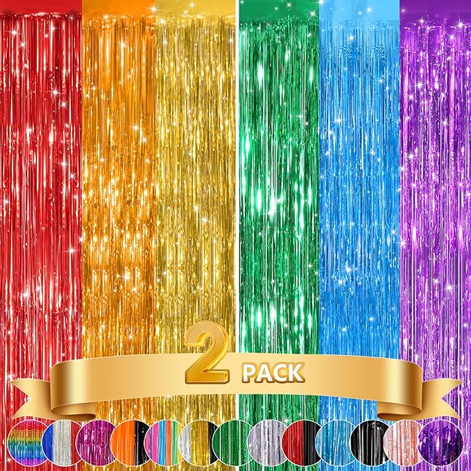 2Pack Rainbow Foil Fringe Curtains Backdrop Decorations, Rainbow Metallic - Image 5