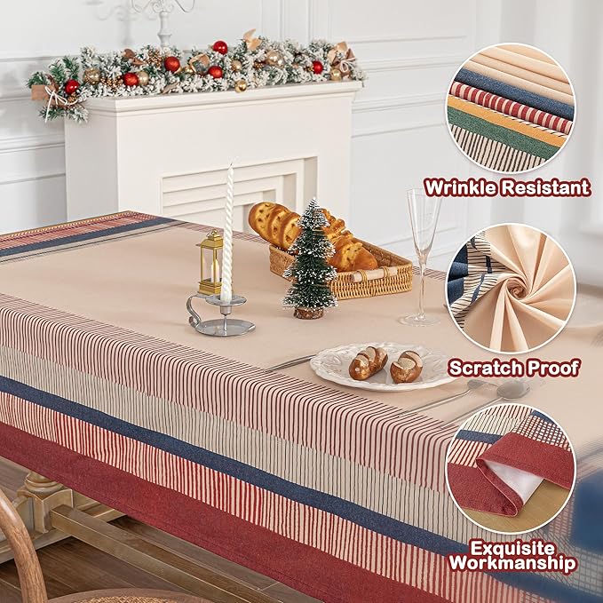 MYSKY HOME Cotton Table Cloth, Rustic Striped Fall Tablecloth, Farmhouse Table - Image 4