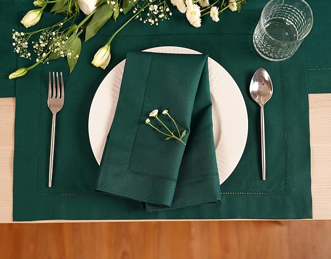 100% Pure Linen Green Placemats 14 x 19 Inch by HomeEkaa
