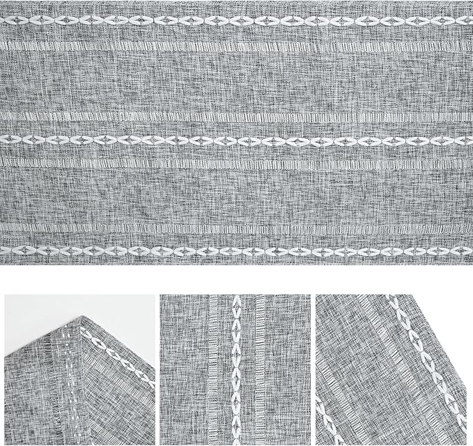 Artoid Mode Dark Grey Rustic Cotton Linen Table Runner, Seasonal Embroidered - Image 5