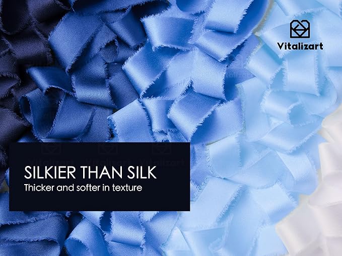 Vitalizart Silk Like Satin Ribbon 1 inch x 25 Yard Blue & White Handmade Frayed - Image 3