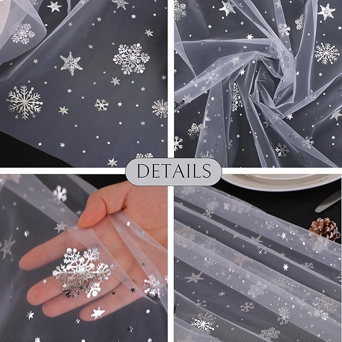 Snowkingdom 6 Pcs Christmas Snowflake Table Runners, 120 Inch Sheer Chiffon - Image 3