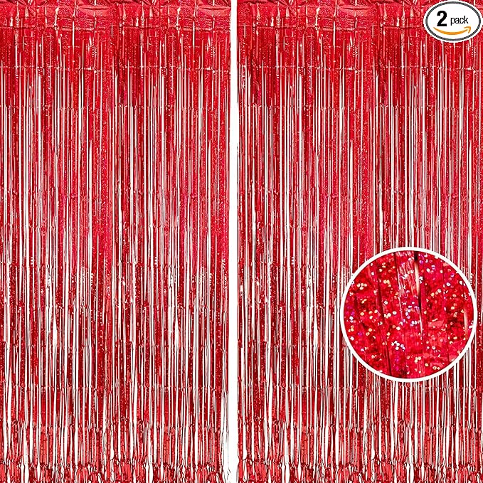 BRAVESHINE Red Tinsel Foil Fringe Curtains by BRAVESHINE