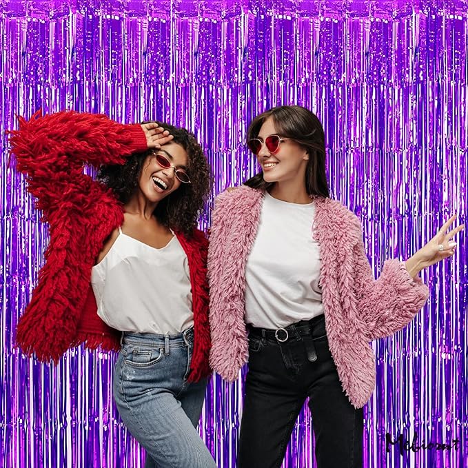 4 Pack Purple Fringe Curtain Backdrop, 3.2Ft x 6.6Ft Metallic Tinsel Foil - Image 4