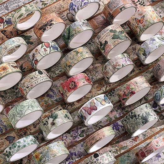 42 Rolls Vintage Washi Tape Set, Delicate Butterfly & Lush Floral Botanical - Image 4