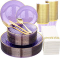 Rubtlamp 175 Pcs Purple Plastic Dinnerware Set, Hammered Party Platos, Plates by Rubtlamp