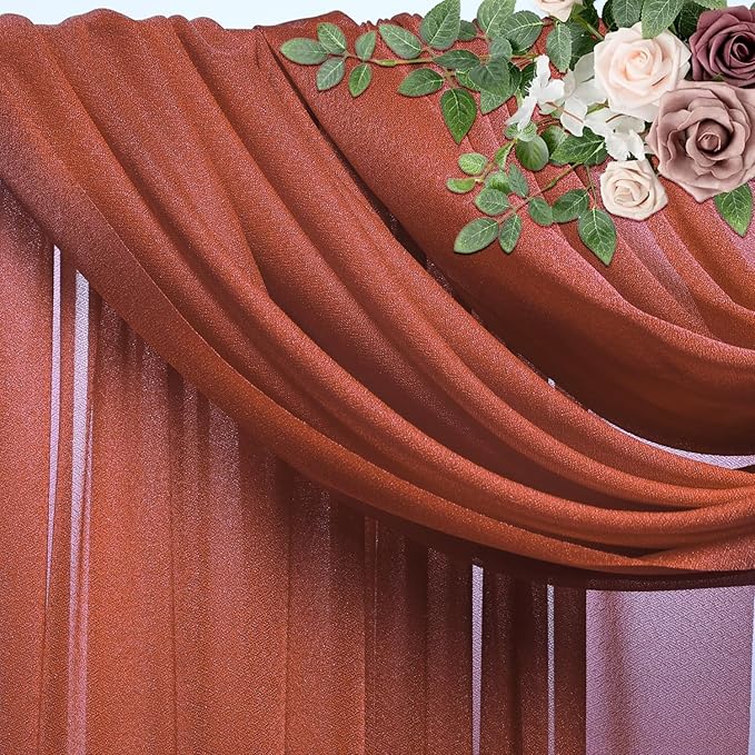 Wedding Arch Draping Fabric 4 Panels 28.7" x 20FT Terracotta Sheer Chiffon - Image 4
