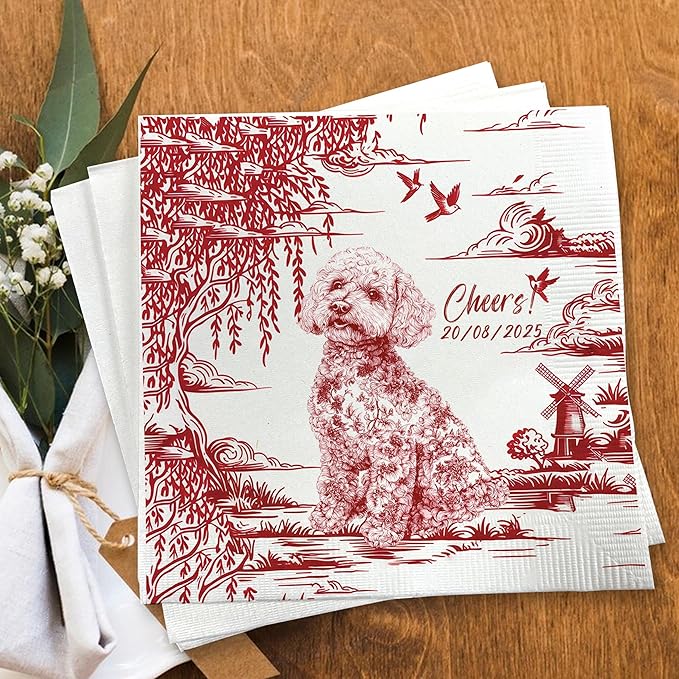 Luxury Personalized Dog Wedding Napkins, Custom Wedding Cocktail Napkins by GiantBigHands